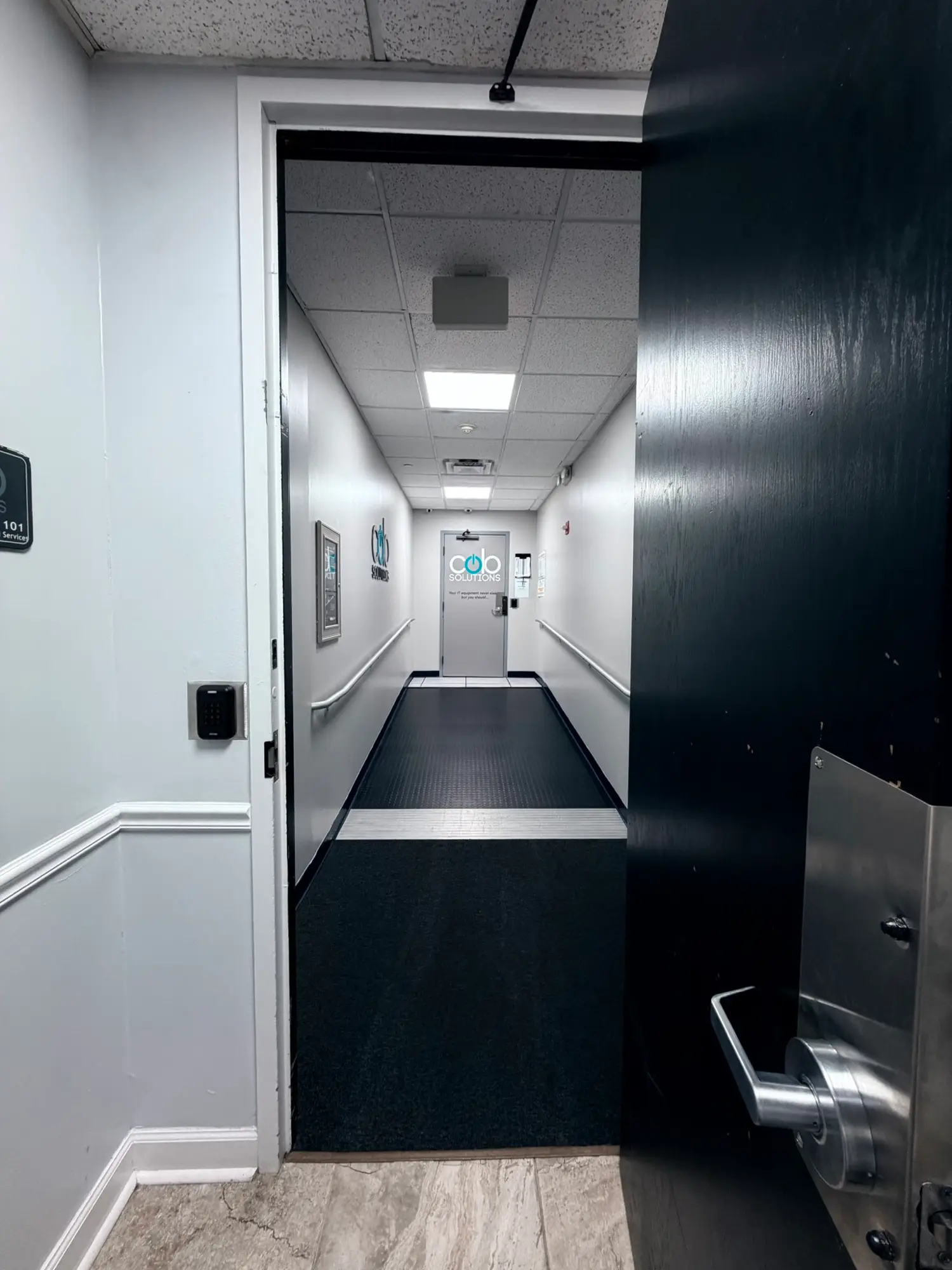 Secure corridor leading to the data center entrance